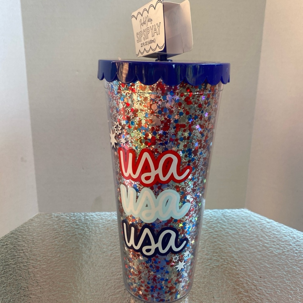 Packed Party USA Glitter Tumbler with Blue Lid
